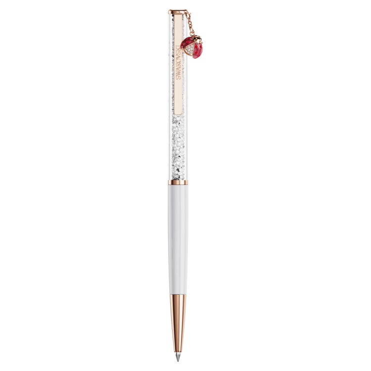 Crystalline ballpoint pen Ladybug, White, Red lacquered, Rose gold-tone plated